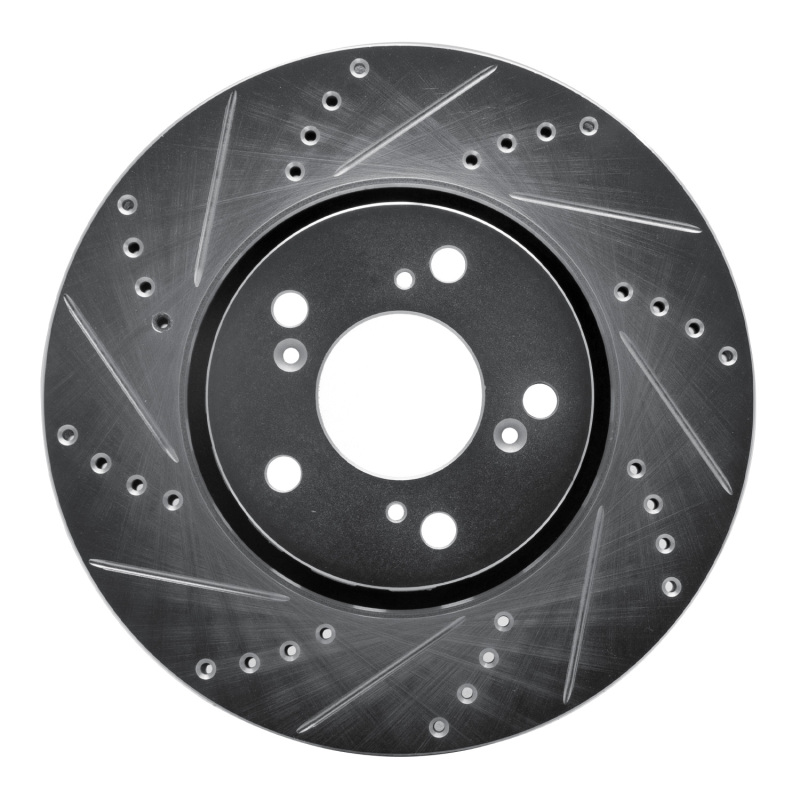 Acura RLX Brake Rotor (1) - Front Left - R1 Concepts - Drilled & Slotted - Silver - `14-`20
